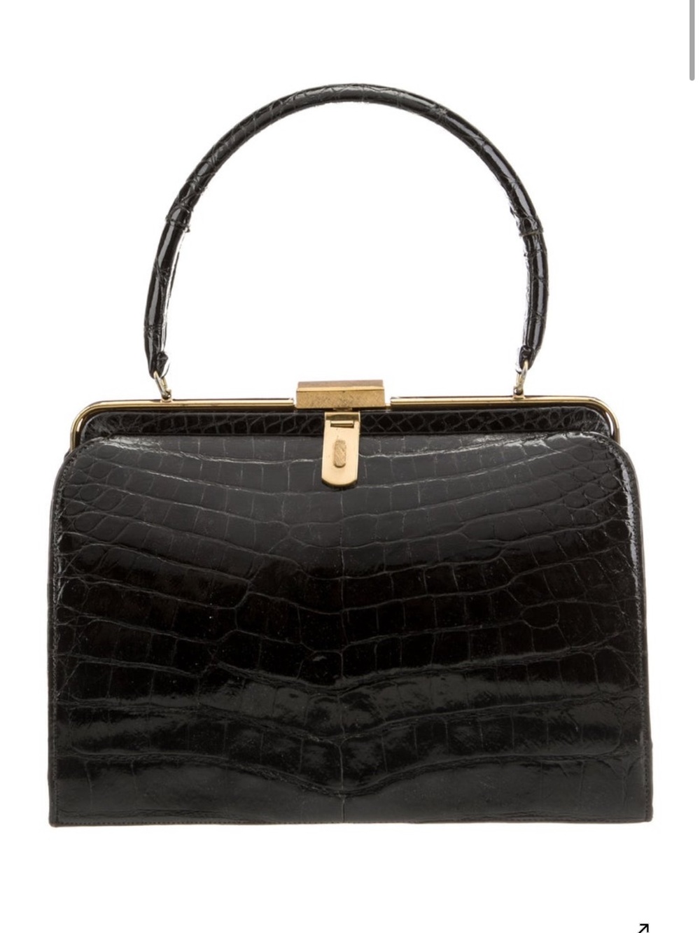 Bellestone Black Croc-Embossed Top-Handle Evening Bag